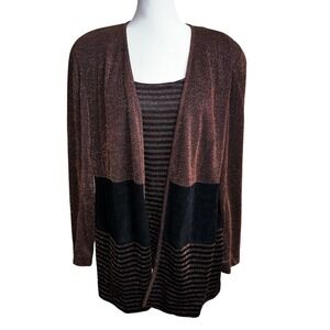 John Philips Woman Metallic Copper Black Knit Cardigan and Tank Top Set 2PC